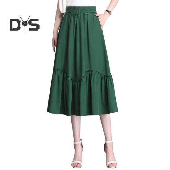 Женская юбка миди, эластичная юбка А-силуэта с высокой талией, длинная юбка с карманами, однотонная тонкая юбка, утягивающая юбка