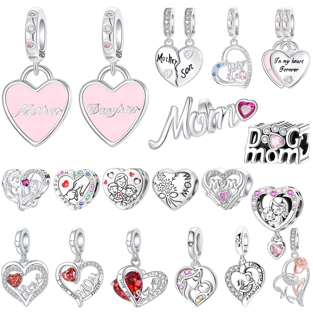 Оригинальные медные семейные шармы Мама Цветок Сердце Бусины для ожерелья DIY Браслет Подарок Ювелирное изделие Подарок на День матери