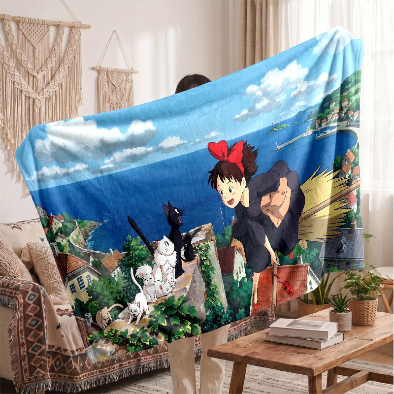 Warm Flannel BlanketKiki's Delivery Service Jiji Soft Cozy Throw Blanket for Bedroom Couch
