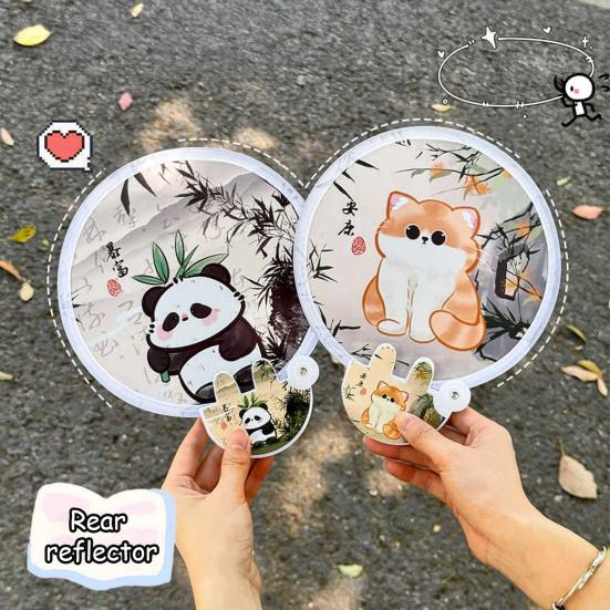 Складной круглый веер с рисунком из мультфильма и отражателем для фотографий, портативный, легкий, карманного размера, для путешествий на природе, кемпинга, пикника, лета, ручной вентилятор