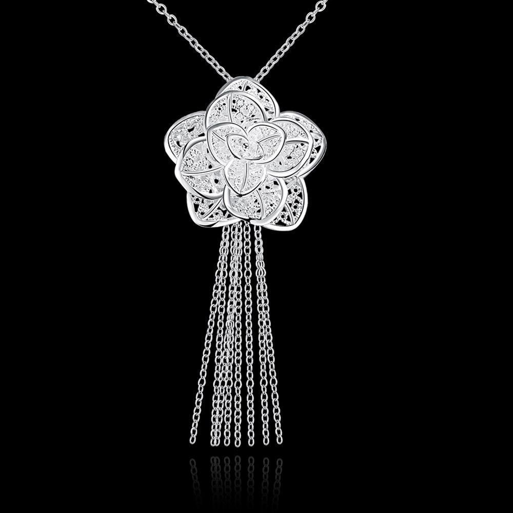 925 Sterling Silver Beautiful Flowers Pendant Necklace For Women Luxury Fashion Party Wedding Accessories Jewelry