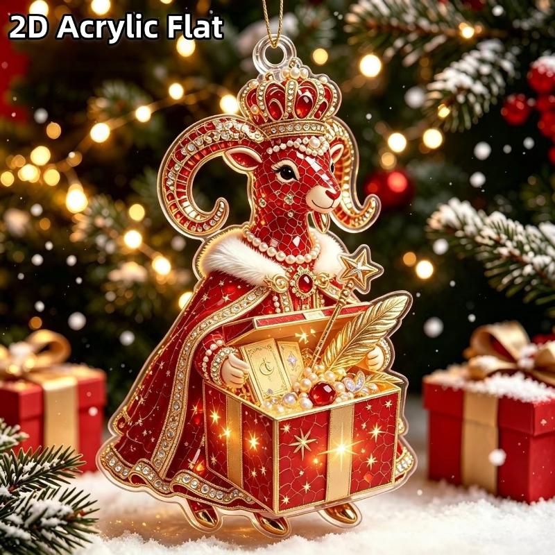 2D плоская подвесная фигурка козы, сияющий искусственный страз, подвесное украшение-животное, имитация, акриловый брелок