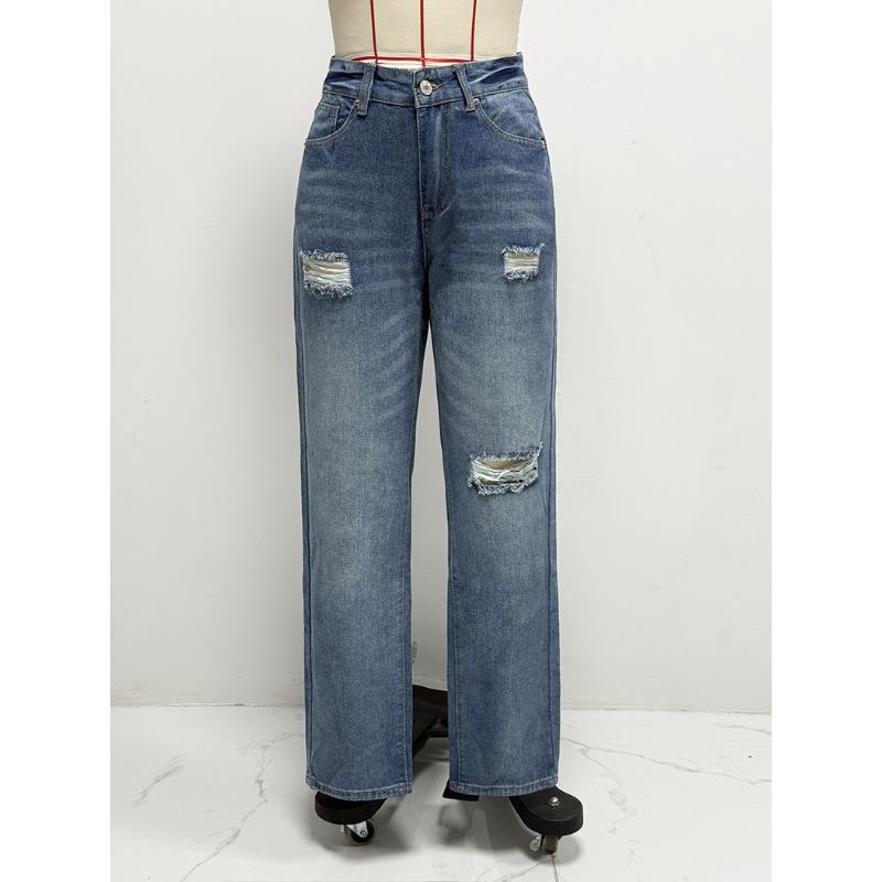 Женские свободные универсальные удобные джинсы с высокой талией Straight Hole