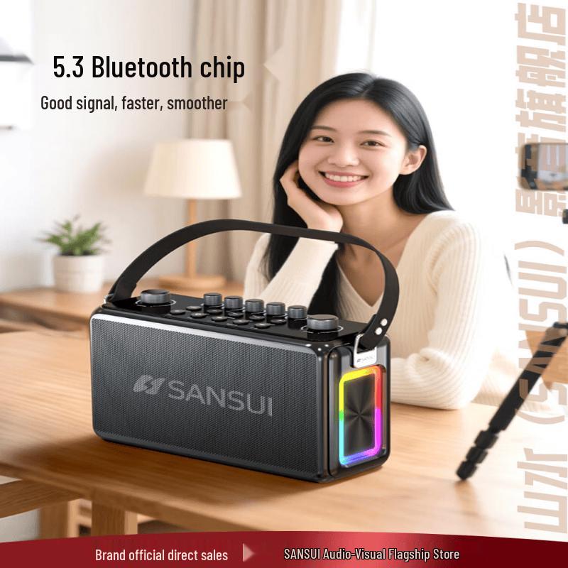 Портативная Bluetooth-колонка SANSUI T27 для KTV с беспроводным микрофоном (Китайская версия)