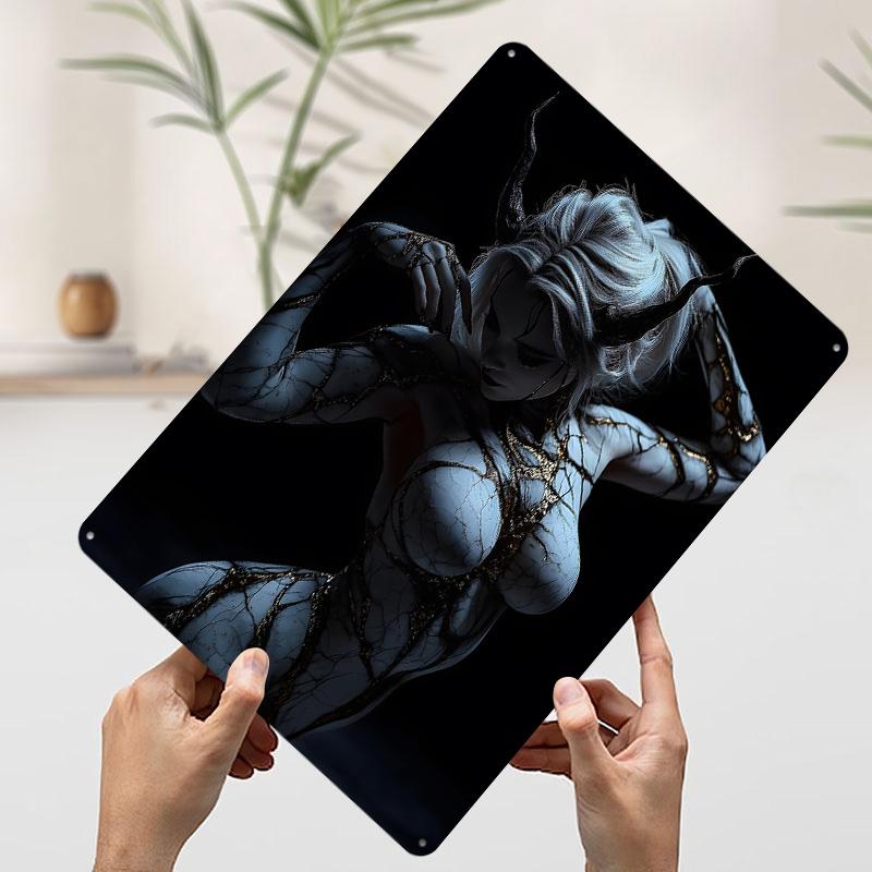 Cracked Skin Demon Tin Plaque Poster Customized Wall Art Retro Vintage Metal Signs for Man Cave House Decor Home Decorations