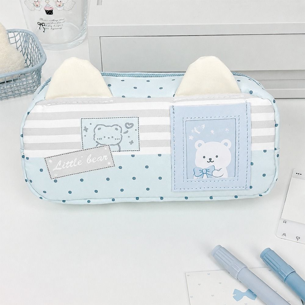 Cat Ear Design Pen Bag Multi-Layer Pencil Pouch Large Capacity Stationery Bag  Gift
