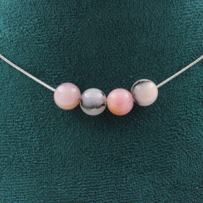 Stones and Minerals. Necklace 4 Pearls Pink Opal 8 Mm. Stainless Steel Chain Necklace Women Men. Customizable Size.