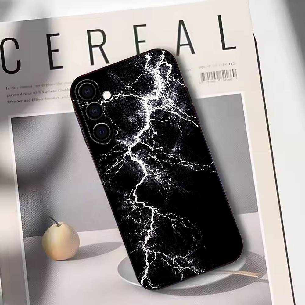 Эстетичный чехол для телефона с реалистичным изображением молнии для Samsung Galaxy A73, A72, A71, A70, A53, A52, A51, Другие, Мягкий черный чехол