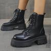 Мода 2025 Осень Зима Черные Ботинки на Платформе Женская Мода Шнуровка Молния Ботильоны Женские Панк Толстый Каблук Искусственная Кожа Botas Mujer