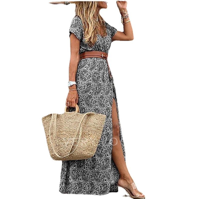 QICED Стильное платье в стиле бохо с V-образным вырезом и цветочным принтом