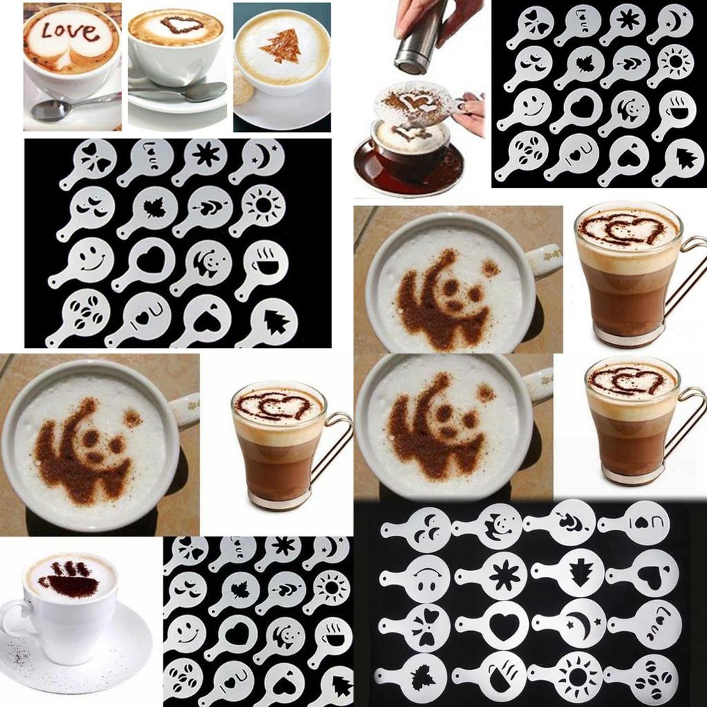 Набор прочных пластиковых кофейных трафаретов 16 штук Современный простой дизайн для латте-арта