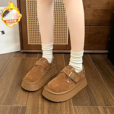 2025 осень и зима новая бархатная квадратная пряжка платформа хлеб низкое состояние спорт и отдых колледж ветер хлопковые туфли зимние ботинки