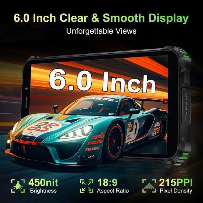 OUKITEL G3 Smartphone Robuste 16Go+128Go Écran 6" 6300mAh 13MP Telephone Portable Incassable Android 14 4G Dual SIM IP68/IP69K Noir