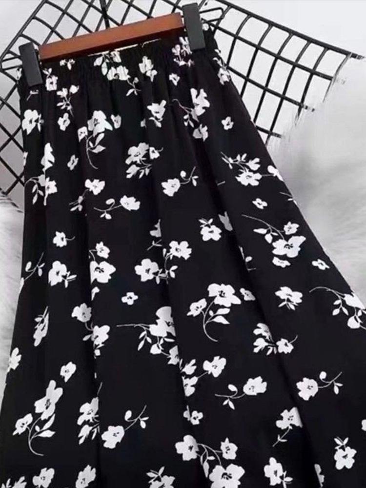 Шикарная Ретро Миди Юбка с Цветами Орхидеи, Высокой Талией - Женская Летняя Утягивающая Полуюбка Большого Размера