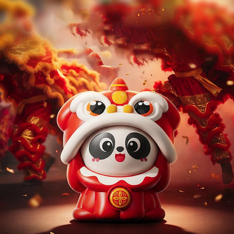 Chinese-Style Lion Dance Panda Face-Changing Toy Dolls, Pressable Funny Face Masks, Sichuan Opera Puppets