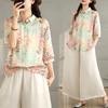 2025 Women Summer Shirts Plus Size Buttons Cardigan Linen Printing Loose New Tops Tees