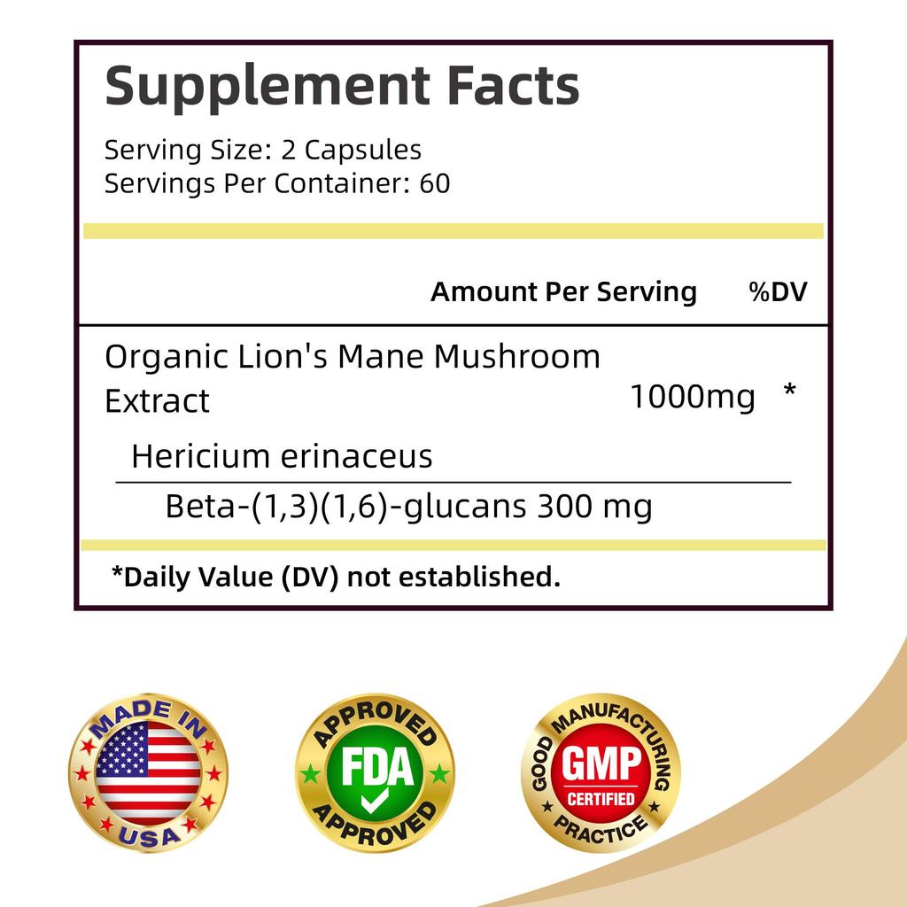 Pslalae - Hericium erinaceus Extract Powder Capsules - Brain Cognitive Health
