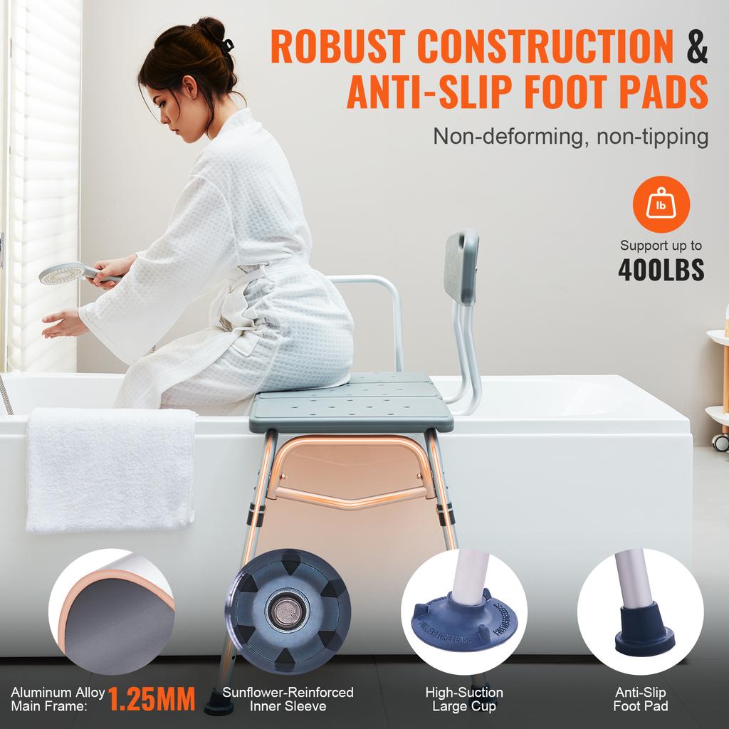 SucceBuy Скамья для переноса в ванну для сидений для душа Легкая скамья для душа с нескользящими сиденьями для ванны с подлокотником и спинкой