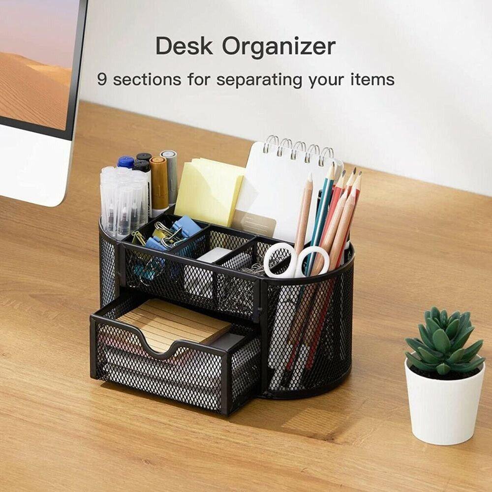 Многофункциональный настольный органайзер с 9 сетками, металлический сетчатый держатель для ручек, контейнер для канцелярских принадлежностей, офисные школьные принадлежности
