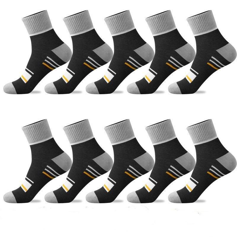 5/10 Pairs Men's Mid-calf Sports Socks Striped Breathable Cotton Socks Casual Socks Lot