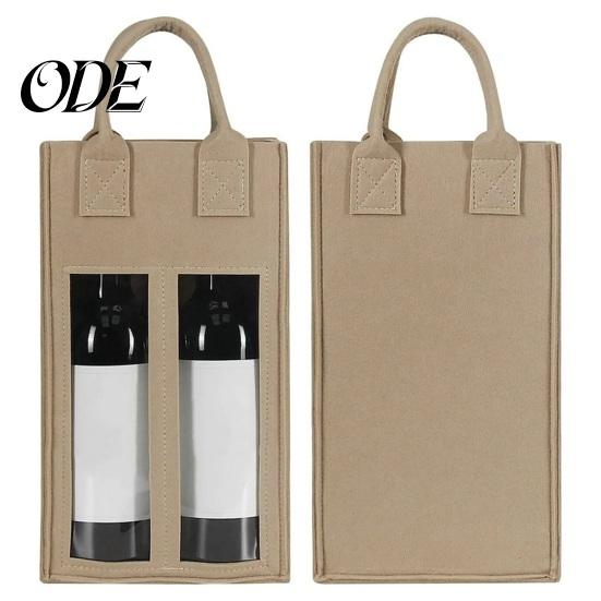 Glass Bottle Packaging Bag Double Wine Carrier with Portable Handle Shockproof Heavy Duty Storage Felt Reusable Champagne Beer Tote Handbag