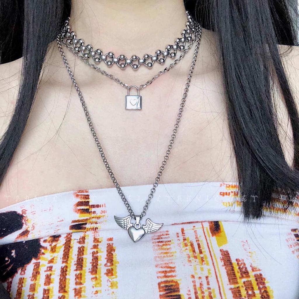 Punk  Hip-hop Fancy Handmade Round Beads Stainless Steel O Word Clavicle Chain Necklace Accessaries Choker for Women Men Jewelry