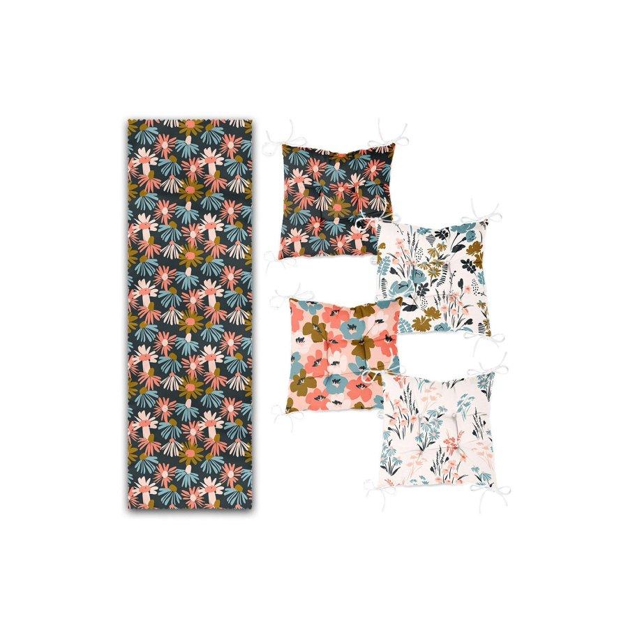 Набор подушек для стула с цветочным узором, цифровая печать / 4 квадратных подушки для стула 40 × 40 см и 1 дорожка