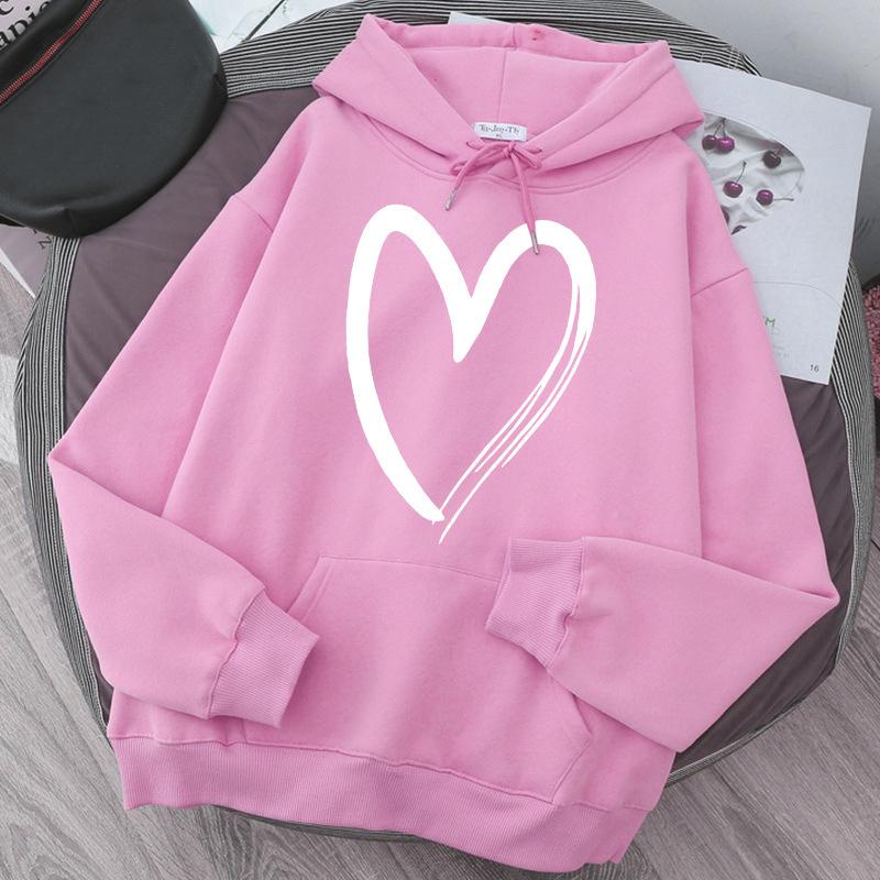 Sweatshirt Women's Heart-print Plush Top For Loose Casual Sports Hooded Pullover