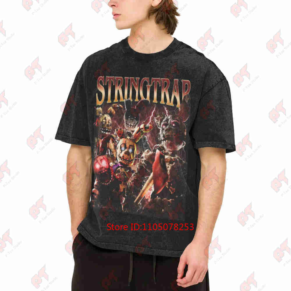 Animatronic Monster Horror Gaming Dark Aesthetic Vintage Washed Tee Pure Cotton T-Shirt