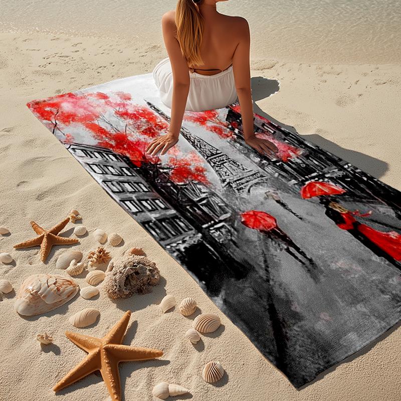 Parisian Eiffel Tower Romance Beach Towel, Super Soft Microfiber, Gift for Her/Him, Birthday, for Pool, Beach, Travel, Home Decor Fan gifts