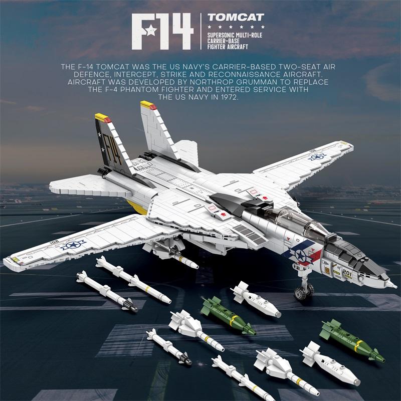 1443PCS Military Tomcat F14 Fighter Aircraft Building Blocks MOC Carrier-Base Fighter Model Bricks Set Holiday Gifts Kids Toys