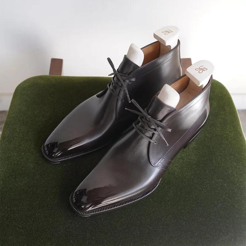 Модные деловые мужские короткие ботинки синие ботильоны на шнуровке с квадратным носком коричневые черные мужские ботинки ручной работы винтажные