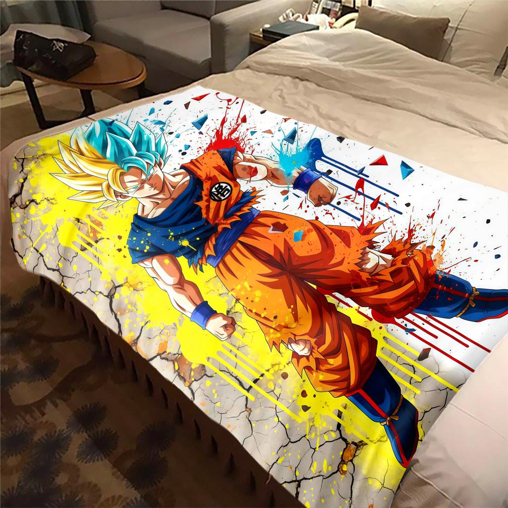 1 шт. Фланелевое одеяло с принтом Сон Гоку, Высокое качество, Для всех сезонов, Декор для дома, Тепло и уют, Идеально для рождественских подарков