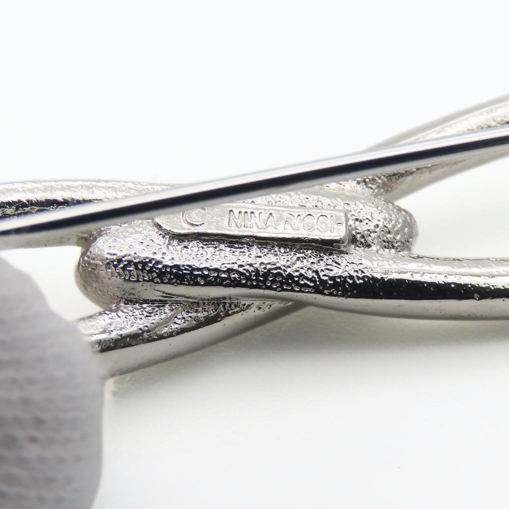 Used NINA RICCI Brooch Metal 8.6g Silver Rhinestone