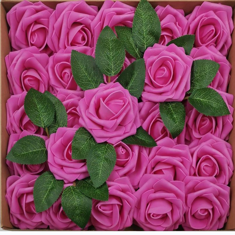 Искусственные цветы, 25/50 шт., искусственные розы, белые свадебные украшения для свадебного душа, композиции для вечеринок, украшения для столов(10 роз+5 листьев/25 роз+5 листьев)