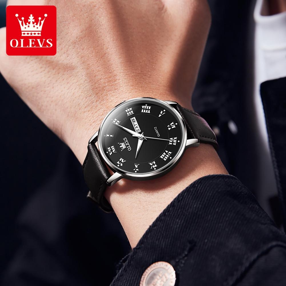 OLEVS 2920 Original Brand Quartz Watch for Man Calendar Leather Strap Waterproof Luminous Men's Busienss Dress Wristwatch