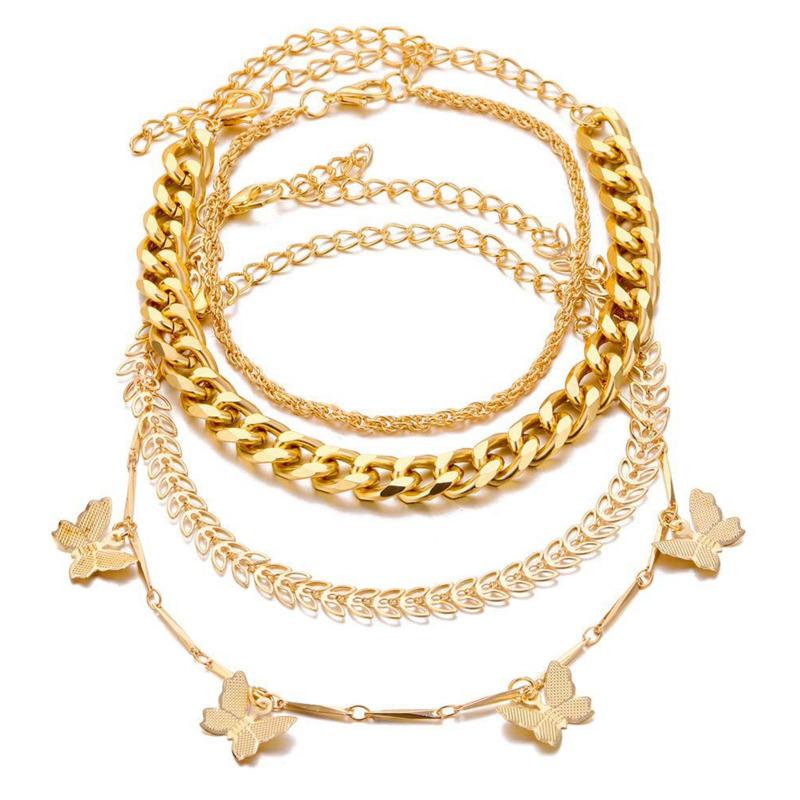 Модный комплект браслетов-цепочек для женщин, стразы золотого цвета, листья, браслет-бабочка, кулон, открытые манжеты, браслет для девочек, ювелирные изделия