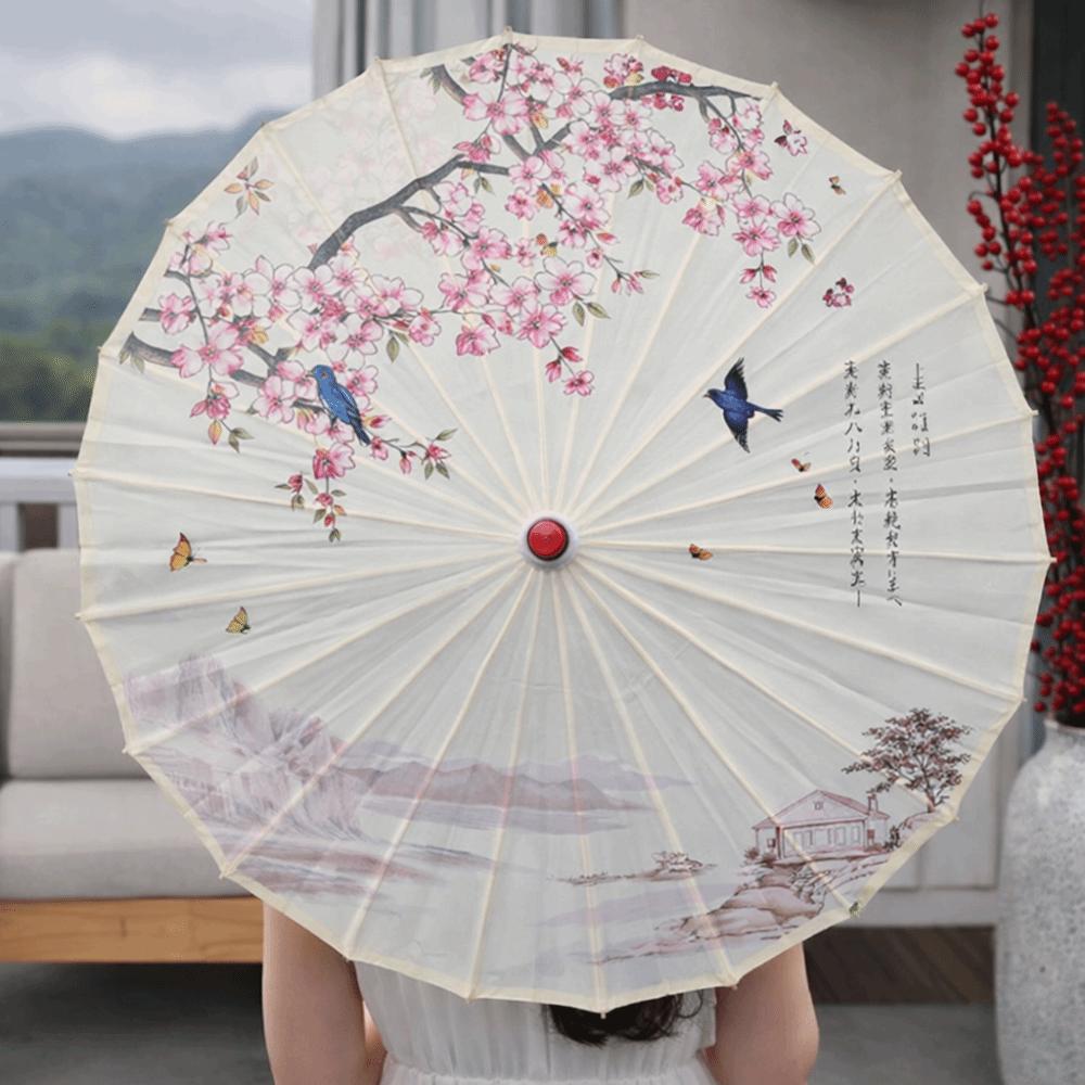 Vintage 70 cm Silk Cloth Women Umbrella Handheld Folding Classical Oil Paper Umbrella Rainproof Decorative Costume Parasol Party