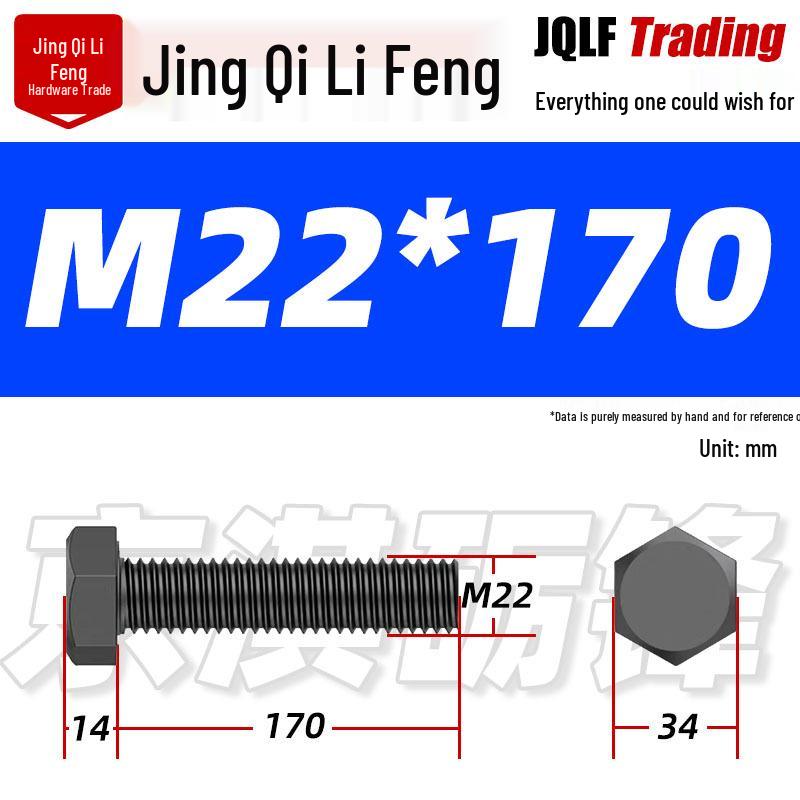 12.9 Grade High-Strength Blackened Hex Bolt M22-M48