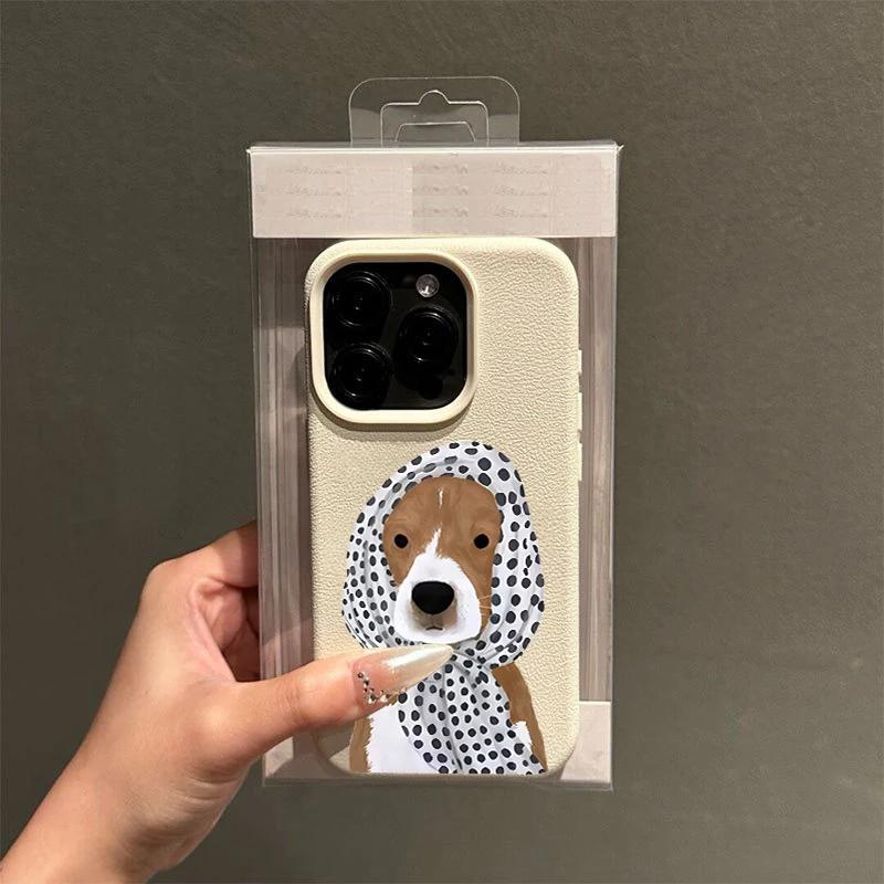 Платок в горошек Чехол для телефона из имитации кожи с щенком для iPhone 17 Air 16 E 15 14 Plus 13 12 11 Pro Max XS Max Силиконовый чехол
