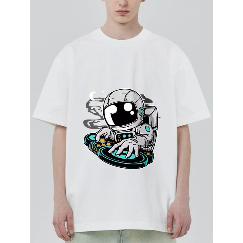 Астронавт Диджей Футболка Черная Космос Астронавт Миксует Музыку на Вертушке Принт Повседневная Уличная Одежда для Мужчин и Женщин
