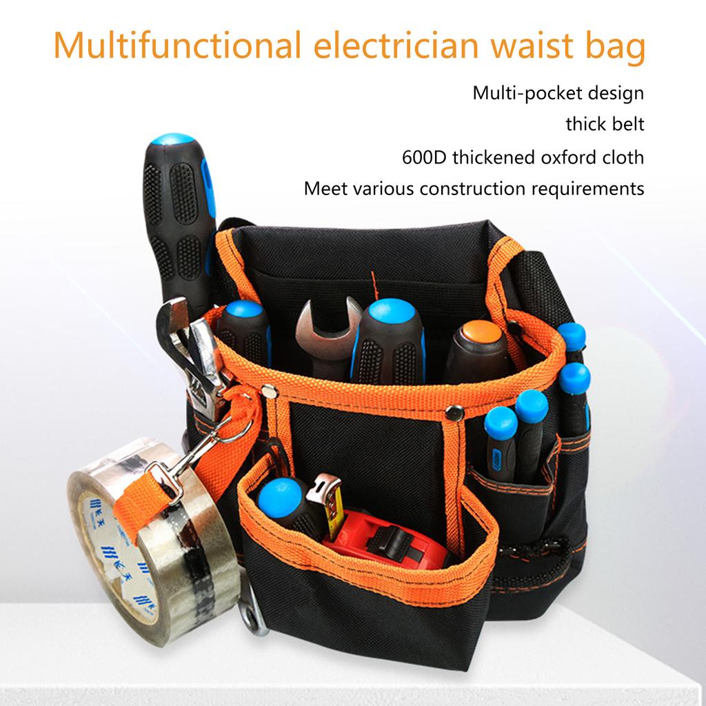600D Oxford Cloth Tool Bag with 8pcs Pockets Maintenance Special Electrician Belt Bag Practical Hardware Tool Waist Bag
