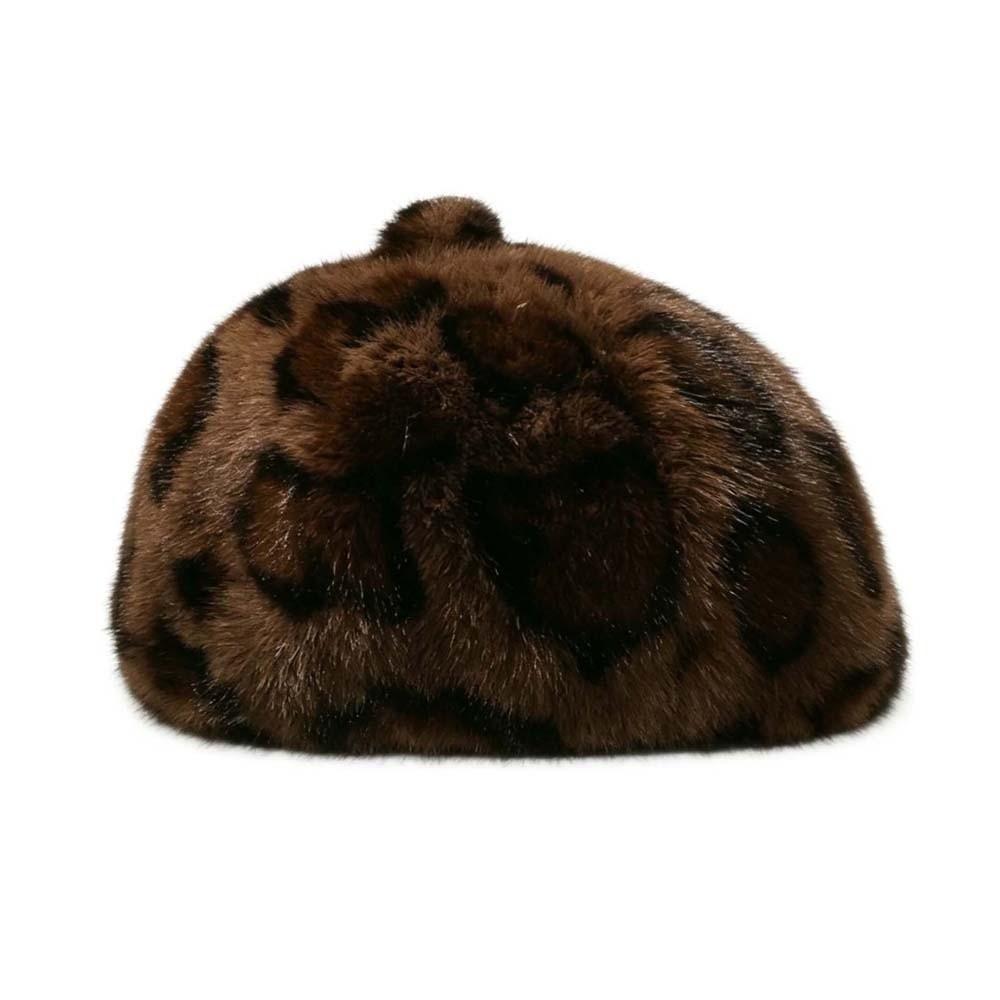 Soft Leopard Print Hat Thickened Pumpkin Painter Cap Winter Warm Bonnet Plush Octagonal Cap Gifts