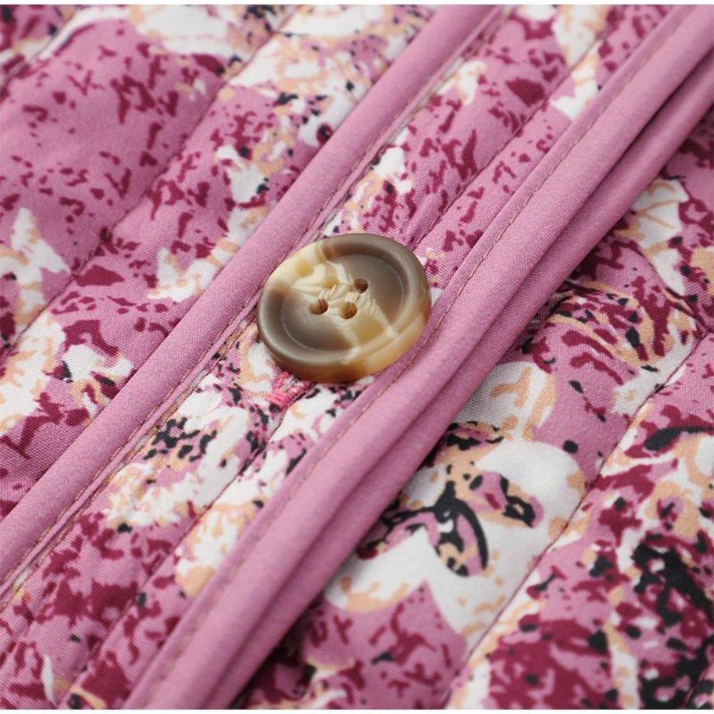 VAYLA Шикарные женские хлопковые куртки с цветочным принтом Элегантные однобортные куртки с воротником-стойкой Повседневные пальто Осень Зима Женская стеганая верхняя одежда