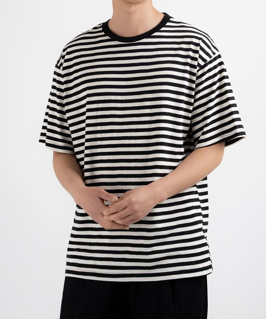 UNDEROFF Cotton Striped Short Sleeve T-Shirt Black