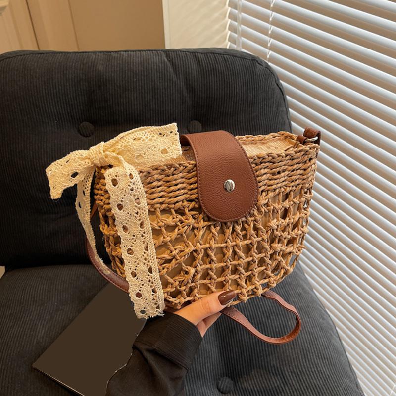 Летняя соломенная сумка для женщин, модная полукруглая сумка кроссбоди, плетеная вручную из ротанга, сумка-мессенджер, дорожная пляжная сумка KTB
