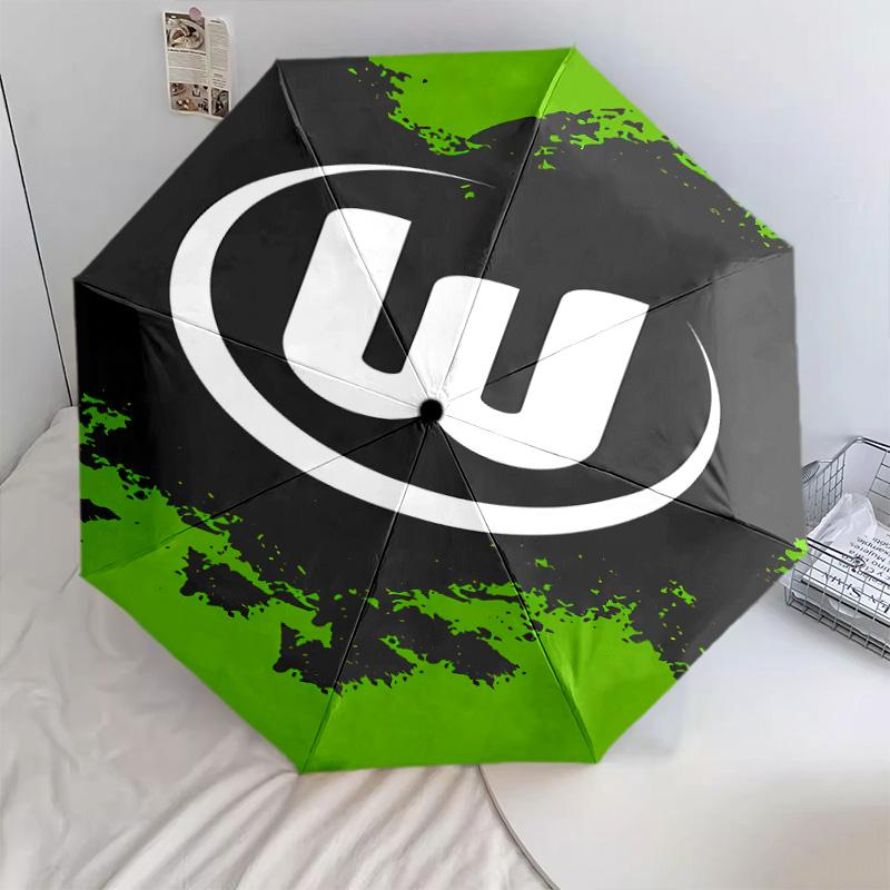 1 PC Automatic Folding Umbrella - Vfl Wolfsburg Pattern Portable Foldable Design With 8 Ribs Christmas Birthday Gifts
