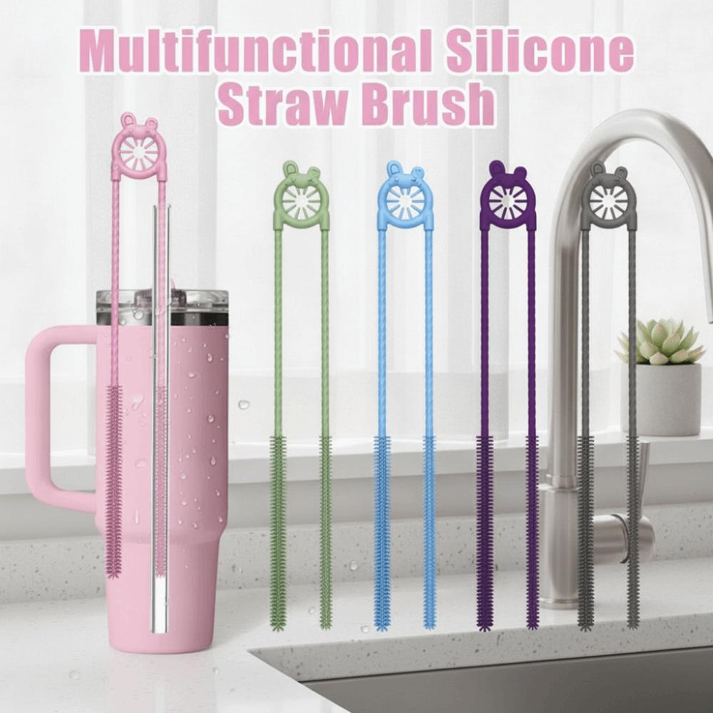 Household Silicone Straw Brush Long Cup Straw Cleaner Durable Straw Cleaning Brush Kitchen Gadgets