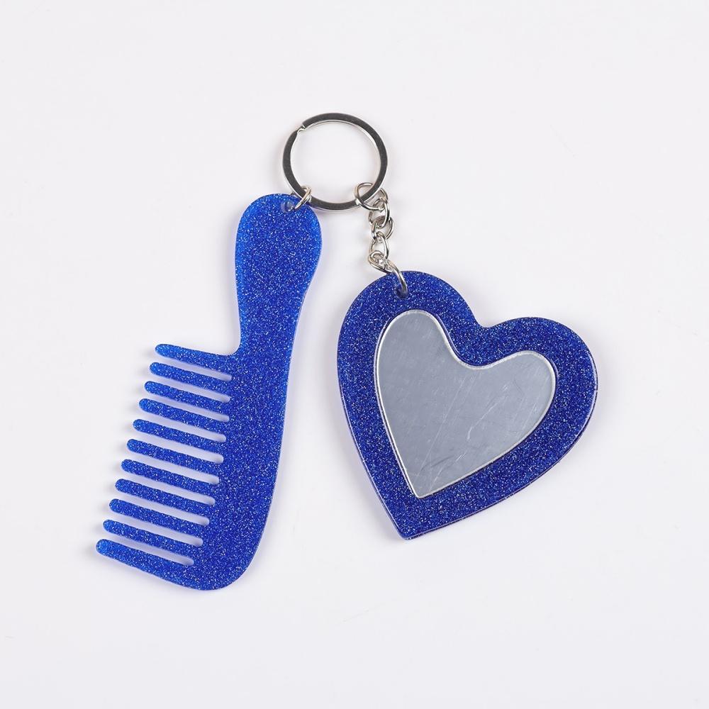 Mini Heart Makeup Mirror Comb Keychain Women Bag Pendant Simple Car Keyring Backpack Mobile Phone Decorative Jewelry Gifts