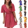 Женское летнее мини-платье трапециевидной формы с рюшами и короткими рукавами и V-образным вырезом 2022 года